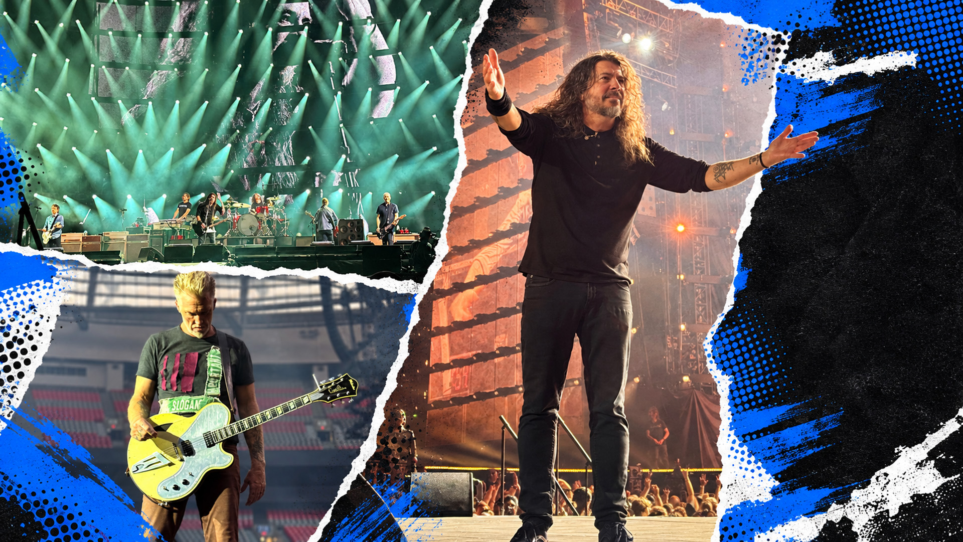 Editorial collage featuring Foo Fighters and Queens of the Stone Age at BC Place in Vancouver.