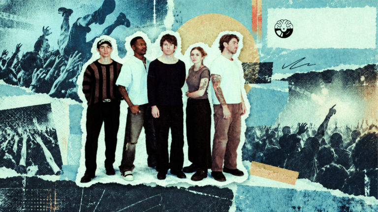 Turnstile editorial artwork for Music Is Mental Media, featuring the band and the song BIRDS.