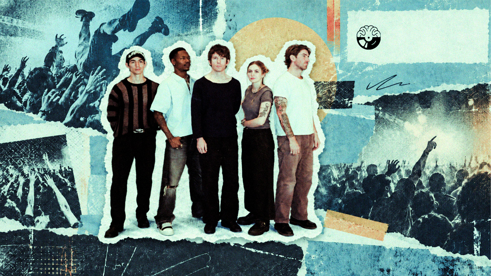 Turnstile editorial artwork for Music Is Mental Media, featuring the band and the song BIRDS.